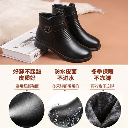 Mother Shoes Cotton Shoes Autumn and Winter Short Boots Winter Shoes Anti-slip Warm Middle-aged Middle-aged Winter Women's Shoes fleece-lined Leather Shoes