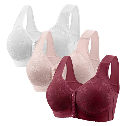 Large Cup 288【3-Piece Set】Cross-Border Front-Clasp Bra, Large Size, Vest-Style, Push-Up, Wireless, Thin Style
