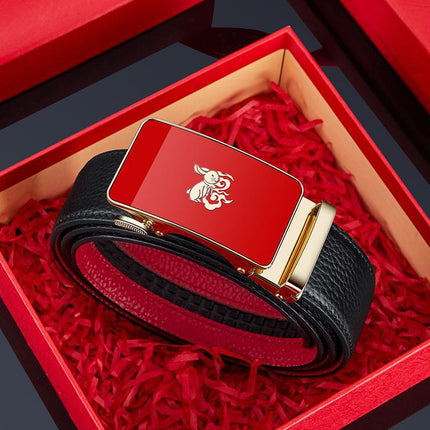 King's Paul 2025 New Arrival Belt Men's Red Year of the Snake Men's Belt Automatic Buckle Belt Gift