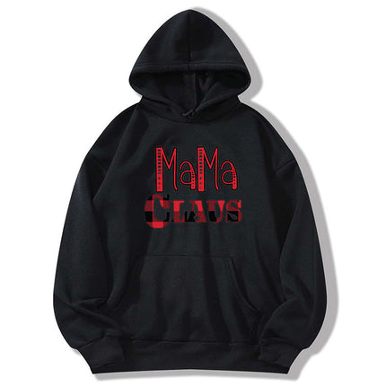 in stock foreign trade cross-border red plaid MAMA RIED printed hooded hoodie autumn and winter European and American women's