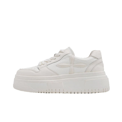 Heightening Thick-Soled Platform Sneakers for Women 2025 Summer New Casual Shoes Small Fragrant Style Genuine Leather White Shoes for Women Comfortable