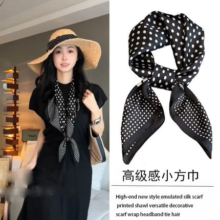 Nice-Looking Small Silk Scarf Korean Ins Style Versatile Fashionable Spring & Fall Decorative Square Scarf Tied Hair Tied Bag Thin Scarf