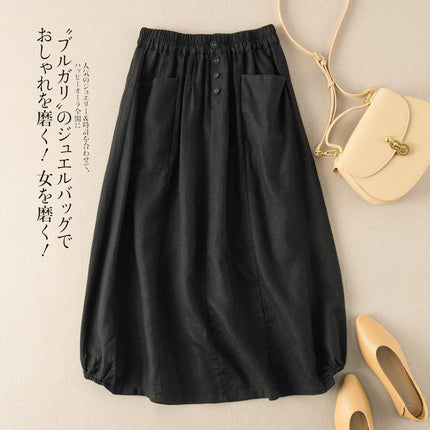 plus size Women's 2023 Summer New Cotton and Linen Vintage Skirt Slimming Artistic Elegant Mid-length High Waist A- line Skirt