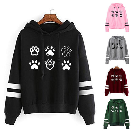 in stock Foreign Trade Cross-border Love Dog Feet Printed Parallel Bars Striped Sweatshirt Men's and Women's European and American Autumn and Winter Jacket