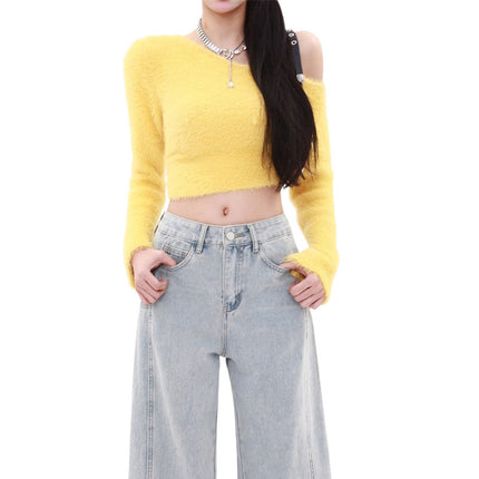 Real Shot Design Sense light blue Straight Jeans Spring New High Waist Loose Slimming Pop Warm Pants