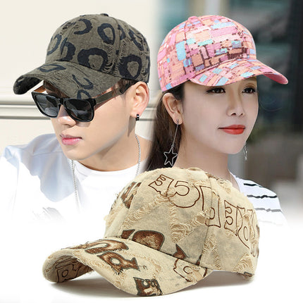 Women's Spring and Summer Sun Protection Visor Hat, Fashionable Ripped Graffiti Print Letter Baseball Cap, Men's Hard Brim Cap
