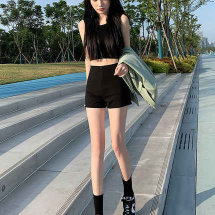 Summer High-Waisted Slimming Outerwear Hot Girl Elastic Hot Pants 2024 Ultra-Short Women's Slim Fit Black New Style