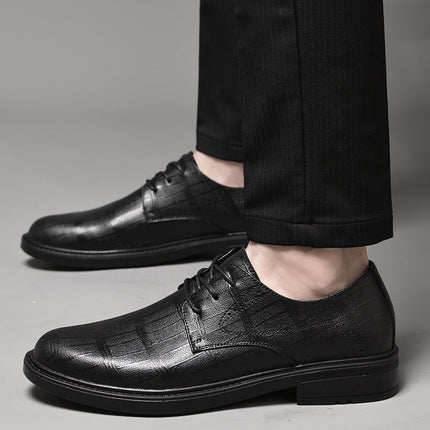 Spring Embossed Square Pattern Suit Men's Business Leather Shoes Dress Large Size Men's Shoes Shallow Mouth Casual Lace-up Men's Shoes