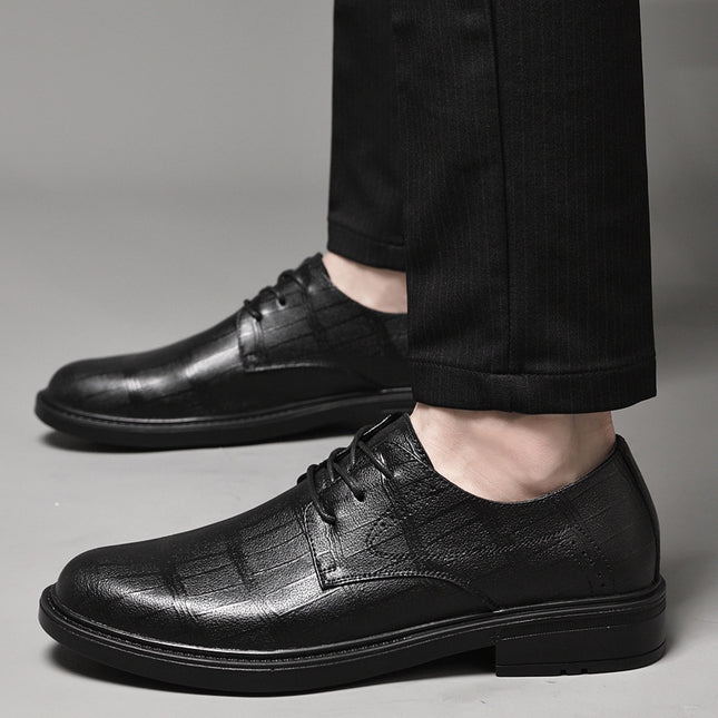 Spring Embossed Square Pattern Suit Men's Business Leather Shoes Dress Large Size Men's Shoes Shallow Mouth Casual Lace-up Men's Shoes