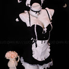 Black maid outfit + black bow stockings / S
