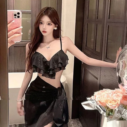 Swimwear Women's 2025 New Explosions South Korea Sexy Strap Bikini Steel Bracing Small Chest Push-up Slim Vacation