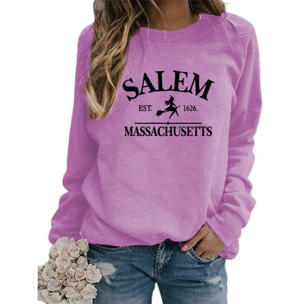 SALEM EST 1626 MASSACHUSETTS Print Round Neck Sweat Top Women plus size Cross Border