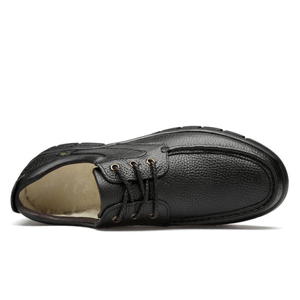 2025 First-Layer Cowhide Men's Business Leather Shoes, Thick-Soled, Cross-Border, Large Size, Fashionable, Versatile, Fleece-Lined Cotton Shoes, Dad's Leather Shoes
