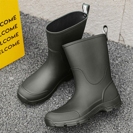 Korean-Style Couple's Mid-Calf Rain Boots with Drawstring, Waterproof Rain Shoes for Outdoor Activities, Thick-Soled Water Shoes, Non-Slip Kitchen Thick-Soled Rubber Shoes