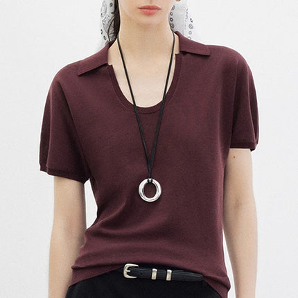 Summer 2025 Ins Women's Clothing Solid Color Po-Collar Pullover Short-Sleeved Knitted Sweater Fashionable Smart Commuter Slimming