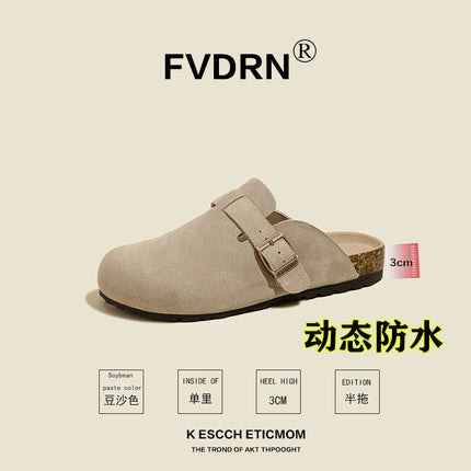 Dynamic Waterproof Toe-Cap Half Slippers for Women, Cowhide Retro Mule Shoes, Flats Casual Genuine Leather Ugly Birkenstock Shoes