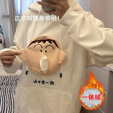 Autumn and winter new fleece-lined hooded warm sweater paper-drawing carry-on paper towel fun all-match casual top