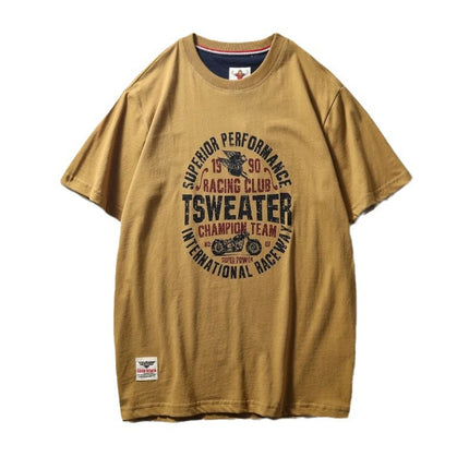 Summer men's Ami Khaji old printed crew neck pullover short sleeve 220g technology sanding heavy industry washed cotton t