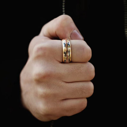 European and American Cross-Border Best-Selling Stainless Steel Rings, Meteorite Inlaid Gold Foil Men's Light Luxury Fashion Personalized Rings Wholesale