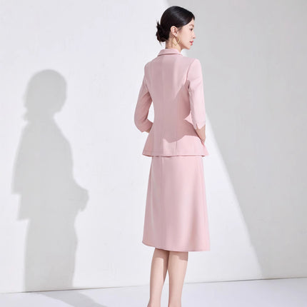 Pink High-End Three-Quarter Sleeve Blazer Women's Pants Dress Business Attire Two-Piece Suit High-End Elegant Trendy