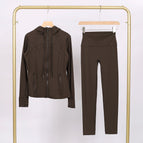 Military green hooded steel-printed jacket and nine-point pants suit / 2/S