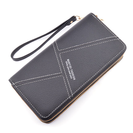 New Wallet Women's Long Double Zipper Clutch Bag Fashionable Litchi Pattern Soft Leather Large Capacity Double Wallet Mobile Phone Bag