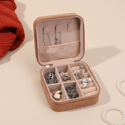Cross-border New Retro Cork Jewelry Box Advanced Sense Storage Portable Travel Earrings Ring Necklace Storage Box