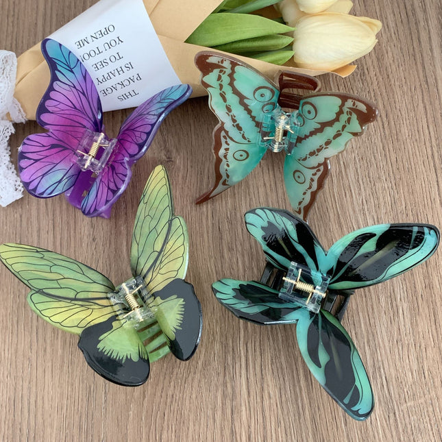 YHJ Hair Accessories New High-end Sense Simulation Butterfly Grab Clip Disc Hair Printing Hairpin Back Head Shark Clip Hair Grab