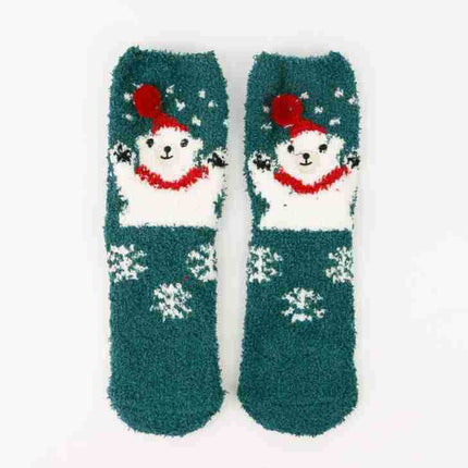 Christmas socks women's Christmas tree socks winter thick warm coral fleece sleep socks cartoon elk snowman
