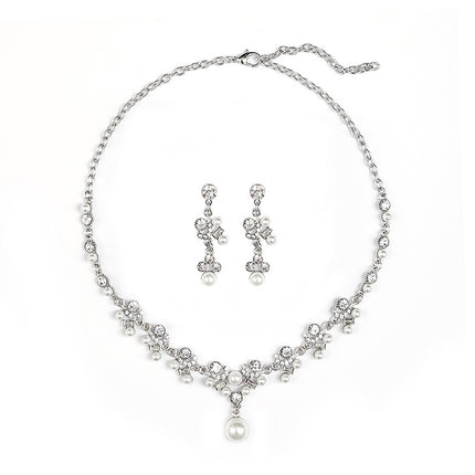 Bridal Dress Distinctive European and American Pearl Necklace Earrings Set Women's Fashion Elegant Explosive Alloy Drop Shape