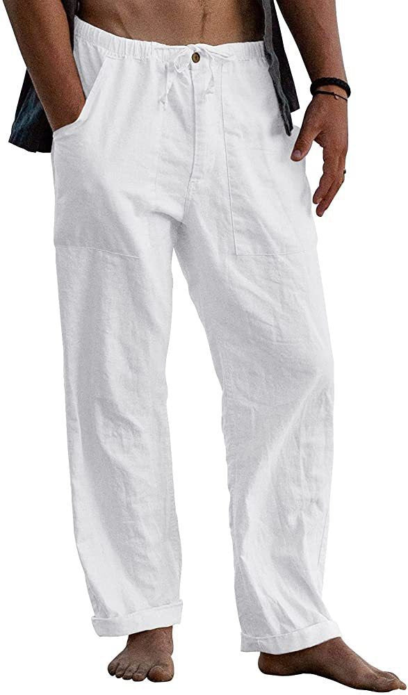 Cross-Border Men's Mint Green Linen Casual Pants, Loose Fit, Comfortable and Breathable, Simple Design for Everyday Use