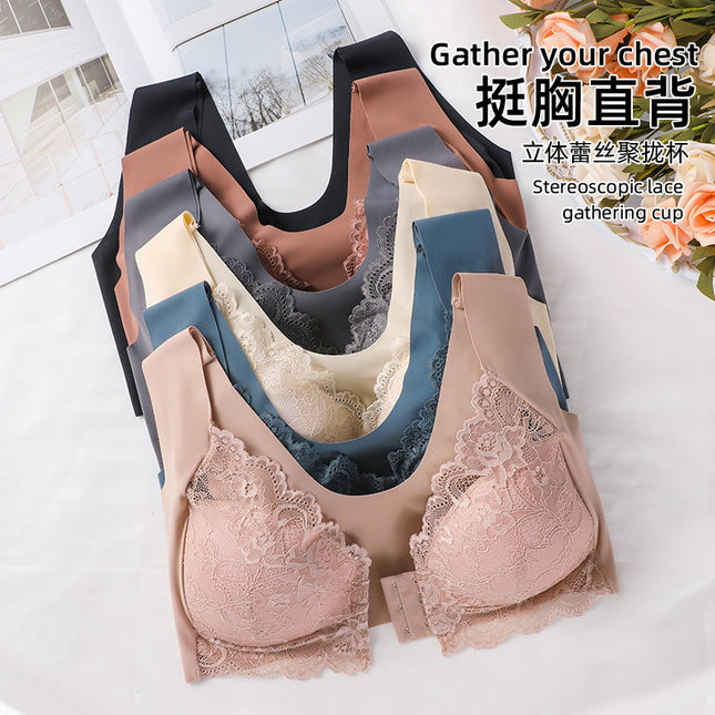 Cross-border Foreign Trade Front Open Buckle Bra plus size Traceless No Steel Ring Gathering Thin Underwear Women's Tube Top Sexy Tube Top