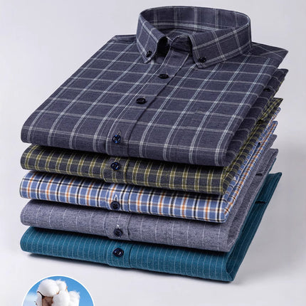 Factory Direct Sales 100% Pure Cotton Brushed Plaid Long-Sleeved Shirt Spring & Fall Dad Wear Men's Casual Versatile Shirt
