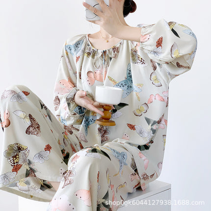 2025 New Leopard Print Cotton Silk Pajamas Women's Summer Thin Long-sleeved High-end Outwear Spring and Autumn plus size Home Clothes