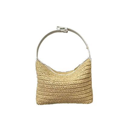 2025 Raffia Fiber Handmade Crochet Shoulder Lunch Box Bag Woven Tote Underarm Bag for Women Versatile Zipper