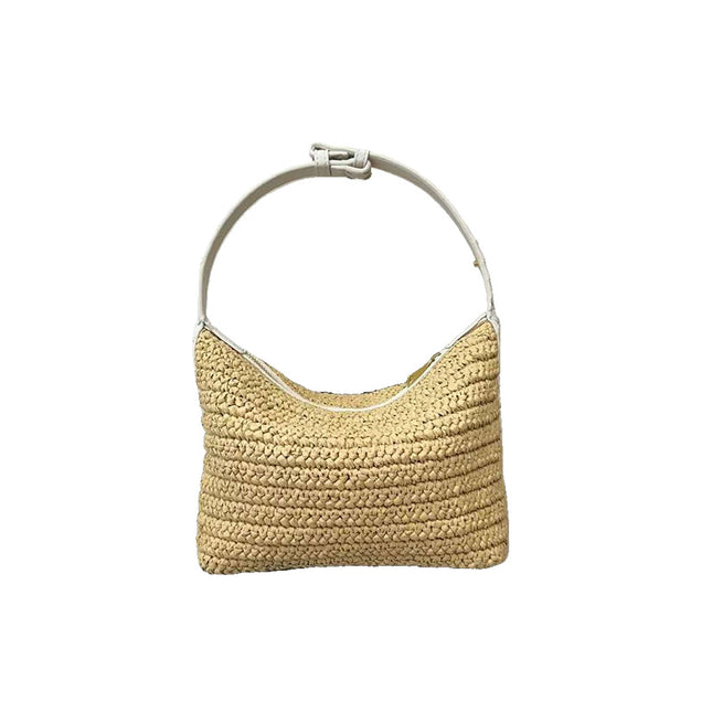 2025 Raffia Fiber Handmade Crochet Shoulder Lunch Box Bag Woven Tote Underarm Bag for Women Versatile Zipper