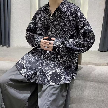 2023 New Cashew Flower Shirt Men's Autumn Loose Fashionable New Style Hong Kong Style All-match Casual Long-sleeved Shirt Jacket