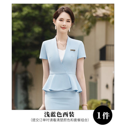 Professional suit suit women's formal wear elegant fashion high-end feeling Tongqin hotel front desk jewelry shop work clothes summer