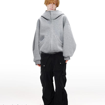 Unf 550g Heavy Air Oversize Loose Silhouette Hooded Sweatshirt Zipper Jacket Autumn and Winter for Men and Women