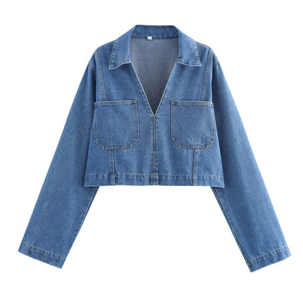 Cross-border new products 2024 European and American style women's foreign trade wholesale ZRA in stock design short Denim shirt