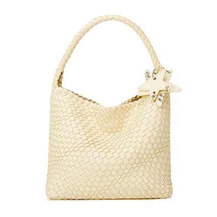 Cross-Border Large-Capacity Hand-Woven Bags for Women, Commuter Bags, High-End Shoulder Bags, Fashionable Satchel Bucket Bags