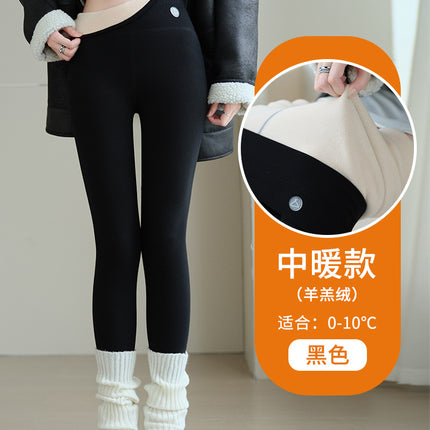 Lamb Wool Thermal Leggings for Women, Winter Fleece-Lined Thick High-Waisted Ribbed Slimming Stretchy Tight Cotton Pants