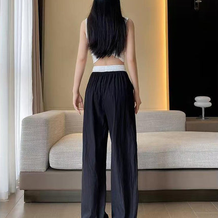 Summer New Casual Wide-Leg Pants for Women, High-Waisted, Loose, Lazy, Casual, Fashionable, Sporty, Straight-Leg Floor-Length Trousers