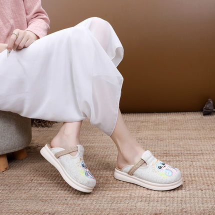 New Arrival Pastoral Style Linen New Chinese Style Deodorant Feet Home Outfit Cloth Shoes Slip-on Slippers Embroidered Shoes Women's Shoes
