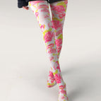 1821 white socks Rose Red big flower / Printed pantyhose free size