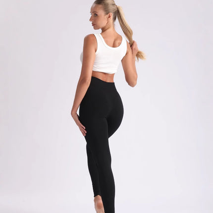 Cross-Border European and American Seamless Flocking Printed High-Waisted Tummy-Tightening Butt-Lifting Tight Black Modal Leggings for Women to Wear Outside