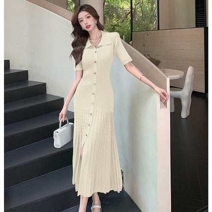 Cross-border Dopamine Green Knitted Midi Dress French Retro Elegant Elegant Tight Waist Slimming dress Summer