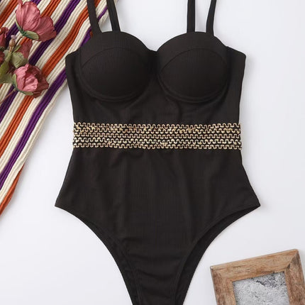 European and American high luxury gold-edged one-piece swimsuit hard bag shoulder strap adjustable one-piece bikini sexy women's hot spring swimsuit