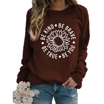 Foreign trade supply be like flower printed round neck jacket sweater European size ladies coat long sleeve cross-border autumn and winter