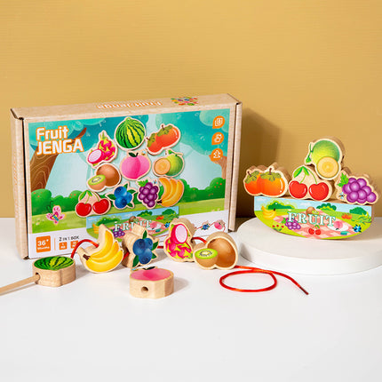 Beaded Balance Building Blocks Animal Traffic Fruits and Vegetables Rope Stacked High Children's Educational Early Education Wooden Toys